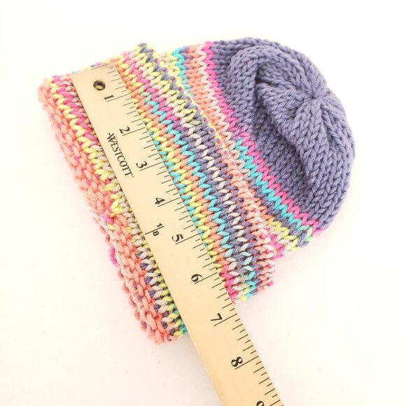 New Handmade Youth Crochet Multicolor Colorful Striped Hat Beanie Cute - Picture 8 of 10